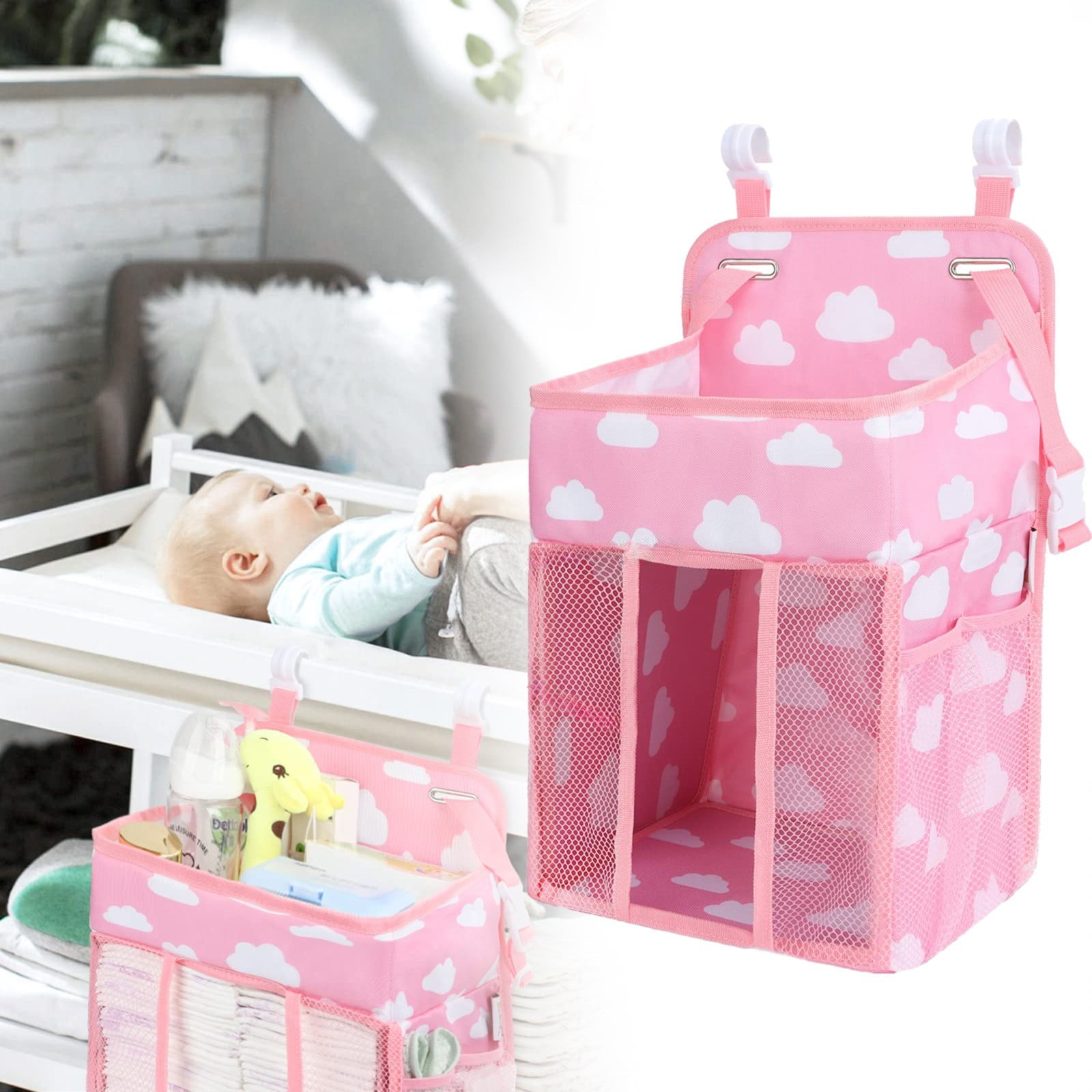 Lssam Hanging Diaper Organizer - Multi-Purpose Crib Caddy for Changing Table Storage, Nursery & Wall, Portable Diaper Holder for Baby Travel