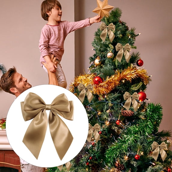 Lssam Holiday Bows Champagne Satin Ribbon 5 Inch Bulk for Premium Christmas Present Wrapping and Festive Tree Embellishment Includes Secure Twist Ties for Crafting