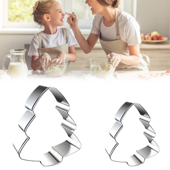 Lssam Holiday Cookie Cutters Set, Christmas Tree Shaped Biscuit Molds, Stainless Steel Metal Baking Supplies for Homemade Cookies, 2PCS Cookie Cutters