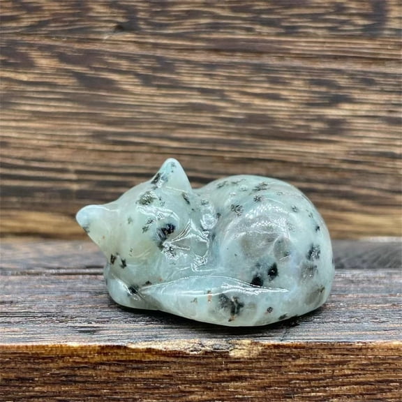 Lssam Home Desk Accessory a Unique Cat Crystal Figurine Sculpted from Opalite Opal and Moonstone into a Cute Hand-Carved Sleeping Cat Design