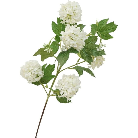 Lssam Hydrangea Artificial Flowers Faux Hydrangea Silk Flowers Home Decor 5 Head Hydrangea Fake White Snowball Viburnum Long Stem Flower for Vase Indoor Outdoor Wedding Table Centerpieces Decor