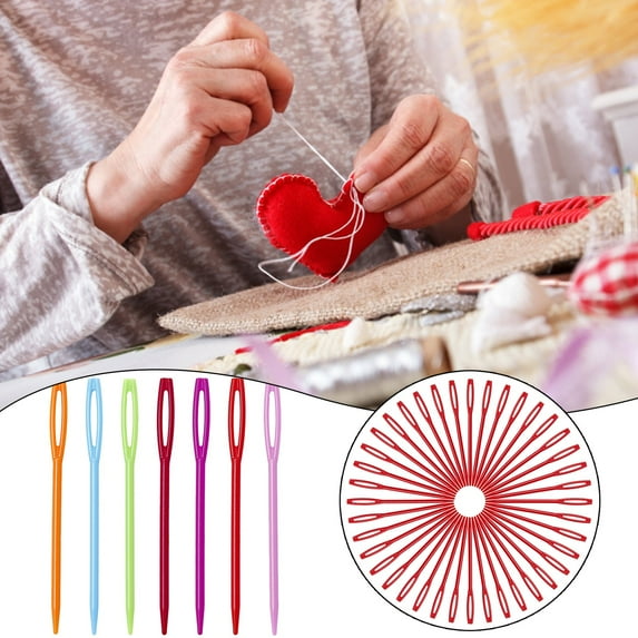 Lssam Kids Plastic Sewing Needles with Large Eye, Blunt Tip Safety Needles for Yarn & Embroidery, Beginner Child Learning Craft Kits