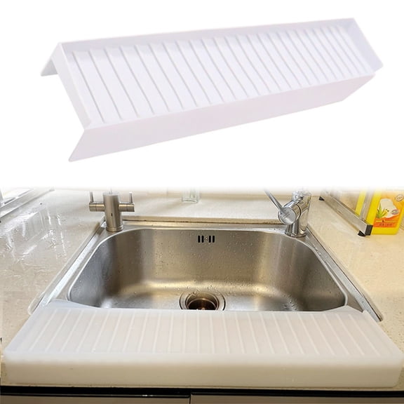 Lssam Kitchen Sink Splash Guard and Countertop Edge Protector, Premium Silicone Seal Strip for Water Protection, Compatible with Bathtub Stainless Steel Granite Surfaces, White