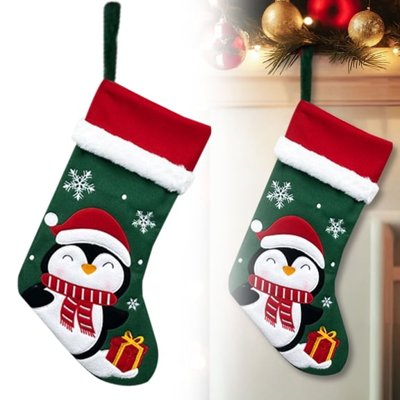 Lssam Large Christmas Stockings, 18" Personalized Luxury Stockings with Plush Cuff, Family Holiday Decor for Fireplace - Santa Snowman Reindeer Elf Designs