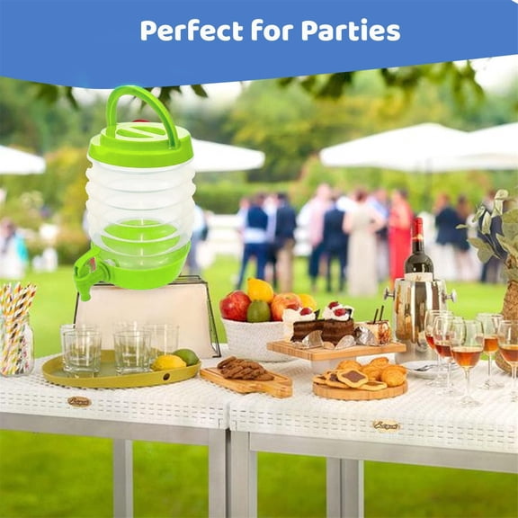 Lssam Large Drink Dispenser, Beverage Dispenser, Water Dispenser - Collapsible Plastic with Tap, Handle, Screw-Top Lid, Fridge Compatible for Cocktails, Infused Beverages & Soft Drink - Ideal for BBQ