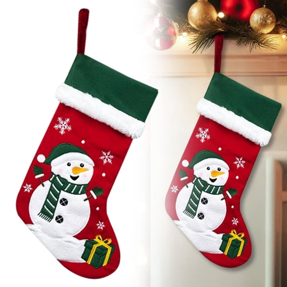 Lssam Luxury Christmas Stockings, 18" Large Personalized Holiday Stockings, Plush Family Stockings for Fireplace Decor - Santa Reindeer Snowman Elf Design