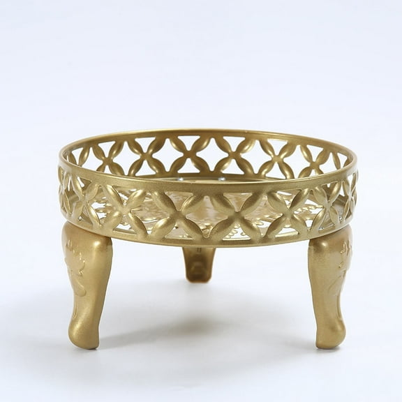 Lssam Metal Round Plant Stand, Gold Vintage Plant Holder - Heavy Duty Iron Flower Pot Stand Indoor Outdoor, Single Plant Display Rack for Home Garden, Patio, Living Room