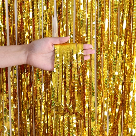 Lssam Metallic Fringe Curtain Gold Tinsel Backdrop for Photo Booth Birthday Christmas Party Decorations 1 Pack Foil