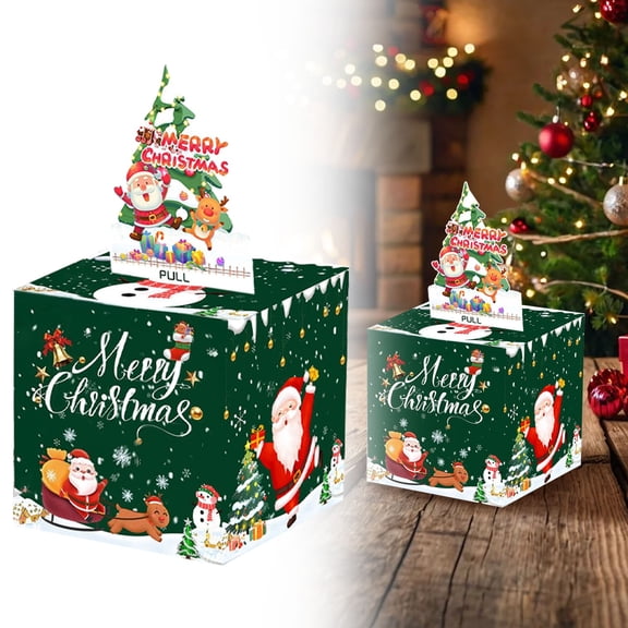 Lssam Money Pull Out Box for Christmas Cash Gifts, Surprise Explosion Gift Box Set with Card Holder, DIY Xmas Party Decor, 1 Piece