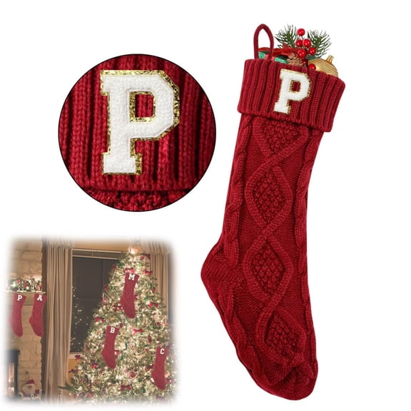 Lssam Monogrammed Stockings, Initial Stockings Christmas - 18" Knitted Christmas Stocking Initial, Letter P Personalized Hanging Stocking