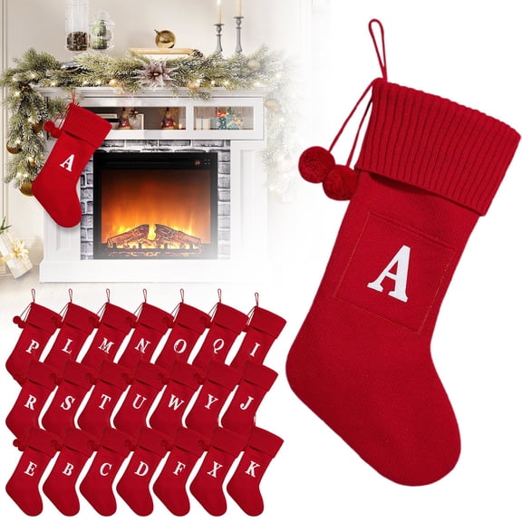 Lssam Personalized Christmas Stockings with Initials, Embroidered Monogram Stocking, 17 Inch Large Traditional Knitted Xmas Stocking for Fireplace Decor, Family Holiday Party Hanging Decorations