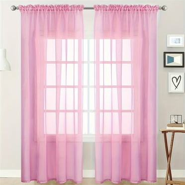 Lssam Pink Curtains,Pink Curtains 2 Panels,Pink Sheer Curtains,Curtains Airy Soft Touching Rod Pocket Voile Drapes for Living Room/Bedroom
