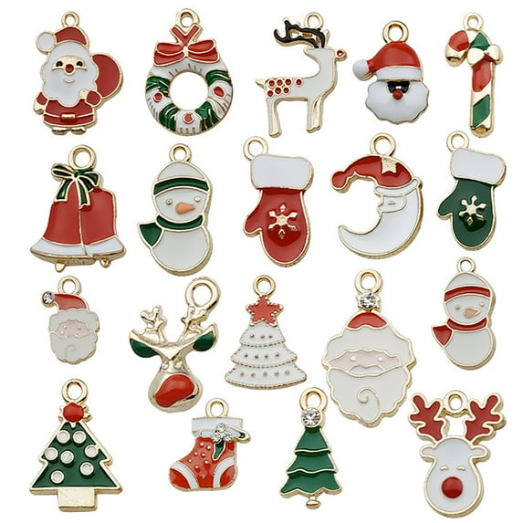 Lssam Premium Christmas Charms Bulk - 20 Pcs Gold & Enamel Holiday Pendants for Jewelry Making, DIY Craft Supplies for Xmas Bracelets, Necklaces, Earrings