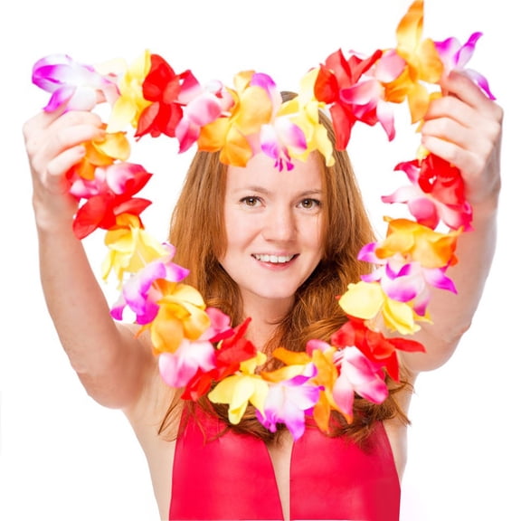 Lssam Premium Multicolor Hawaiian Lei with Dense Artificial Silk Flower Arrangement, Designed as a Necklace Garland for Luau Celebrations and Party Decor, Single Pink Lei