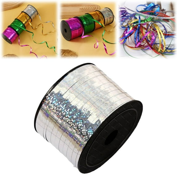 Lssam Premium Silver Metallic Curling Ribbon - Extra Wide 100 Yards Roll, Shiny Crimped Edge for Elegant Gift Wrapping, Balloon Bouquets & Wedding Decorations