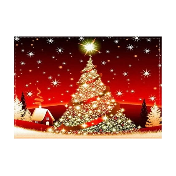 Lssam Quilted Christmas Placemats Set of 1 Red Seasonal Holiday Table Mats with Xmas Trees and Snowflakes Design for Winter Dining Kitchen Decor 12x18 Inch