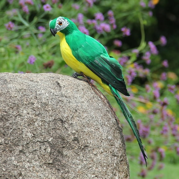 Lssam Realistic Feather Artificial Parrot Foam Lifelike Macaw Green Shoulder Ornament Bird Decor for Home Outdoor Party Costume One Piece