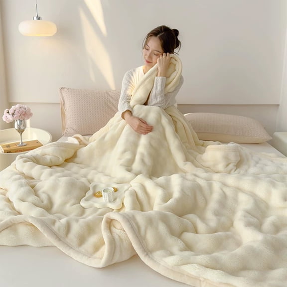 Lssam Signature Soft Bubble Throw Blanket Opulent Faux Fur Plush Cozy 28x39 Inch Decorative Accent Blanket for Sofa Bedroom and Dorm in White