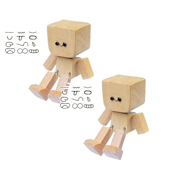 Lssam Spring Leg Wooden Man Figurine - Magnetic Changeable Faces, Hand Shaking Doll for Car Dashboard Decorations, Funny Creative Desk Office Decor（2 Pack)