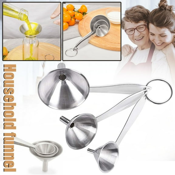 Lssam Stainless Steel Kitchen Funnel Set - 3 Pack Food Grade Metal Funnel for Kitchen Aid Mixer, Filling Bottles with Liquids & Storing Spices or Powders, High/Low Temp Resistant