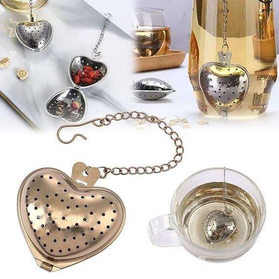 Lssam Stainless Steel Tea Strainer Ball Infuser, Loose Leaf Tea Steeper with Heart Shape Mesh Filter, Anti-Leak Tea Diffuser with Extended Chain Hook for Tea Party, Cup, Bottle, Office & Home Use