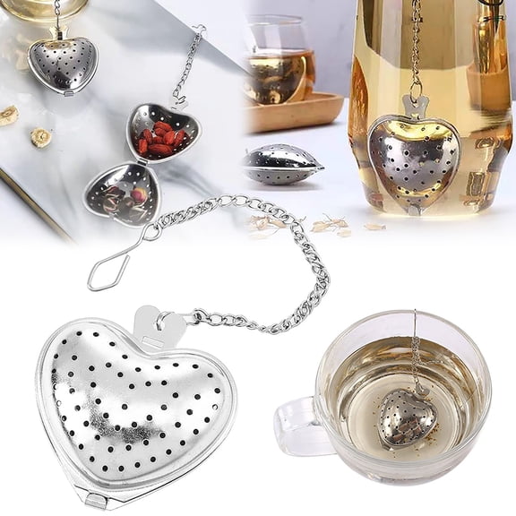 Lssam Stainless Steel Tea Strainer Ball Infuser, Loose Leaf Tea Steeper with Heart Shape Mesh Filter, Anti-Leak Tea Diffuser with Extended Chain Hook for Tea Party, Cup, Bottle, Office & Home Use