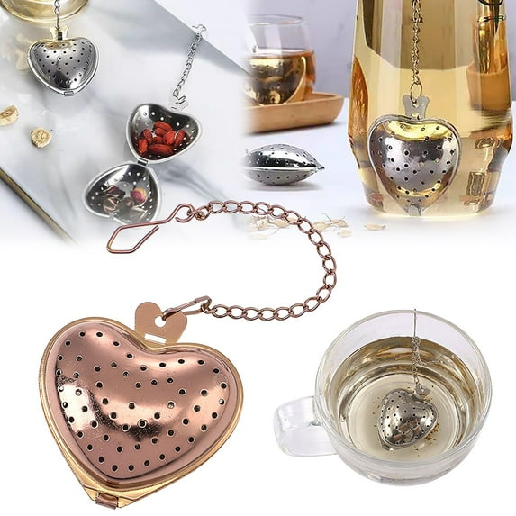 Lssam Stainless Steel Tea Strainer Ball Infuser, Loose Leaf Tea Steeper with Heart Shape Mesh Filter, Anti-Leak Tea Diffuser with Extended Chain Hook for Tea Party, Cup, Bottle, Office & Home Use
