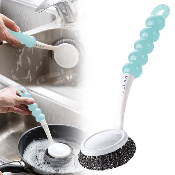 Lssam Steel Scrubber Kit, Stainless Steel Wool Scrubber with Durable Handle, Metal Scrubbers for Deep Cleaning Sinks Dishes Cast Iron Cookware, 1-Pack
