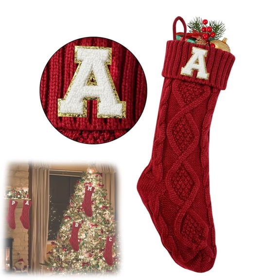 Lssam Stockings with Initials, Monogrammed Stockings - 18" Large Letter A Embroidered Christmas Stocking, Personalized Stocking for Fireplace Family Party Hanging Decor
