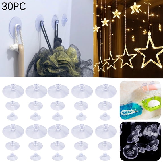 Lssam Suction Hooks for Glass Windows with Clear Mini Suction Cups, Assorted Sizes Small Suction Cup Hooks for Home Kitchen Bathroom Organization and Christmas Decorations, 30 Pack