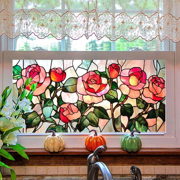 Lssam Sunroof Stained Glass Privacy Film, Decorative Faux Rainbow Static Cling Window Decal, Sun Blocking Car Window Tint and Removable Sticker for Glass Windows, 16.93 x 39.37 Inch