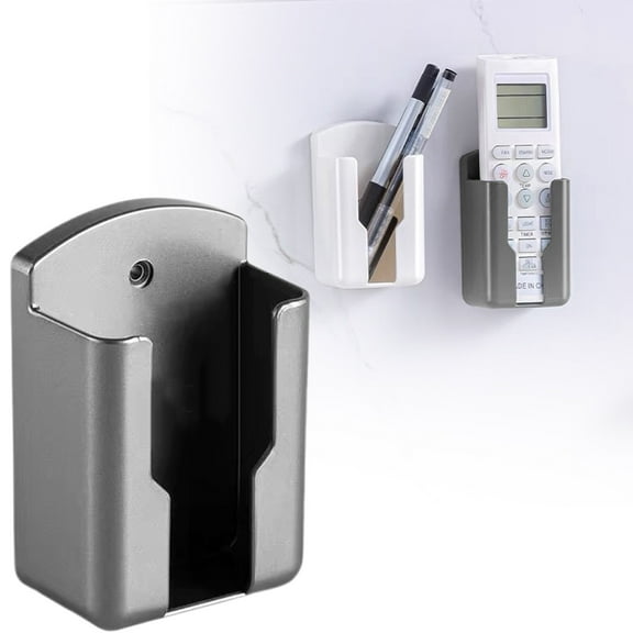 Lssam Wall Mount Remote Control Holder - Organizer for Air Conditioner, Mini Split, Ceiling & TV Remotes, Self-Adhesive Space-Saving Media Storage Box, Grey Wall-Mounted