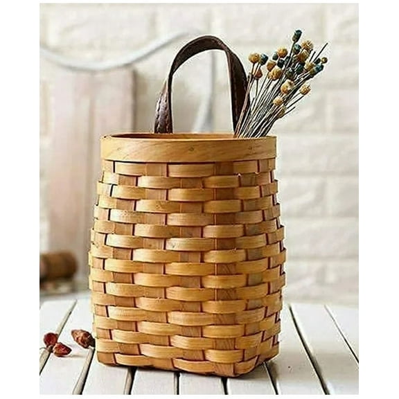 Lssam Wicker Basket Hand-Woven Wall Hanging Storage Basket 9 Inch Small Rattan Organizer Box for Kitchen Flower Fruit Vegetable Flat Back Decor