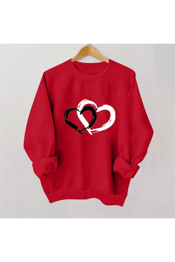 Women's Valentine's Day Love Heart Design Sweatshirt Festive Celebration Graphic Print Plush Mid-Weight Fleece Pullover Crewneck Long Sleeve Relaxed Fit