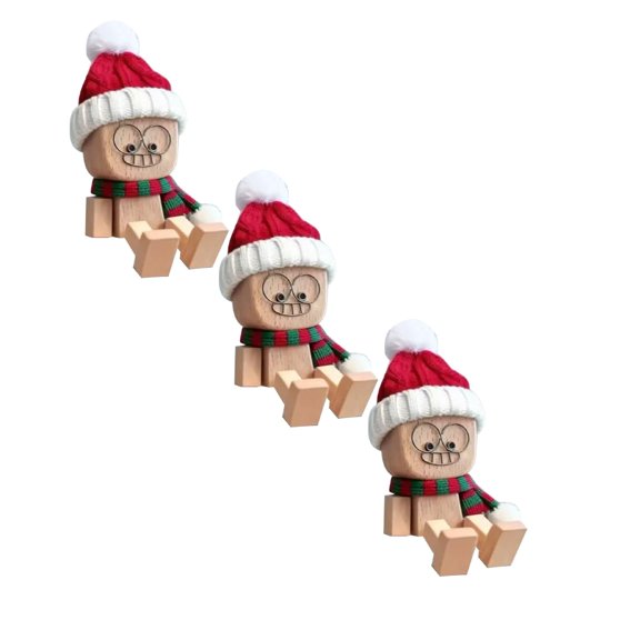 Lssam Wooden Figure with Spring Legs - Magnetic Changeable Face Shaking Man, Handmade Car Dashboard Decorations and Creative Desk Office Decor（3 Pack)