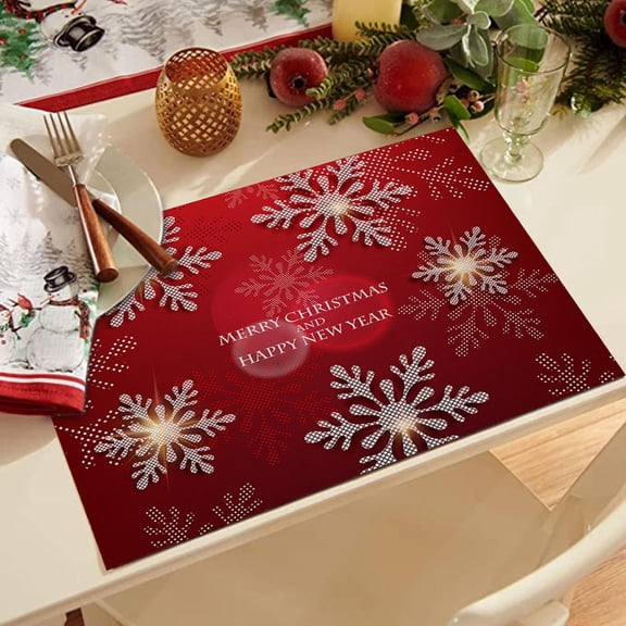 Lssam Xmas Placemats Heat-Resistant & Non-Slip Set of 1, Christmas Snowflake Place Mats Washable for Kitchen Table, Holiday Home Decor & Party Dining
