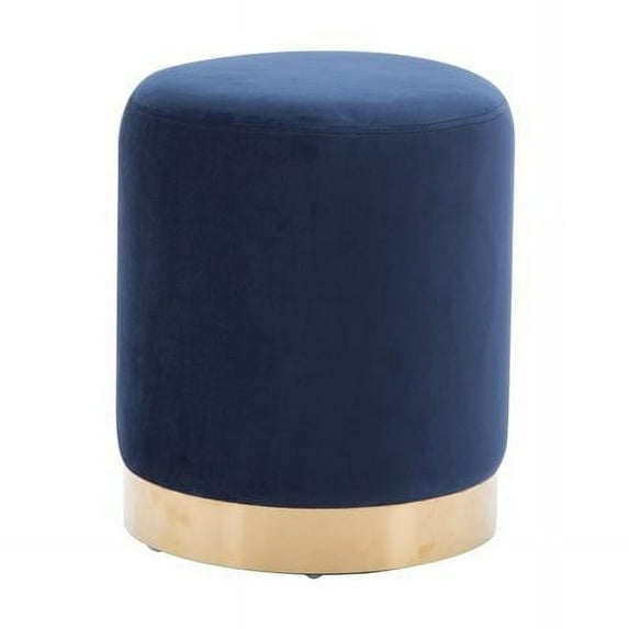 Lsspaid ZH-YC3013-BLUE Velvet Fabric Upholstered Padded Round Pouf Ottoman, Blue