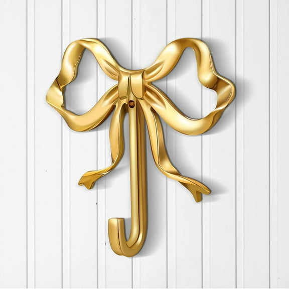 Lsupdaol 1 Pcs Gold Bow Knot Hooks Brass Bow Wall Door Hanger Towel Hooks Brass Coat Hanger Decorative Holder for Wedding Bathroom Living Room Kitchen Decor (L)