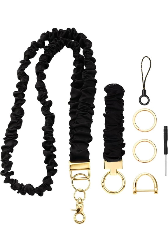 1 Set Scrunchie Lanyard for ID Badges Wrist and Neck Lanyard Set Scrunchie Keychain Wristlet