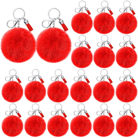 Lsupdaol 10 Pcs Cheer Team Gifts Faux Pom Pom Keychain Gifts Bulk with Tassel for Cheer Team Sport Accessory