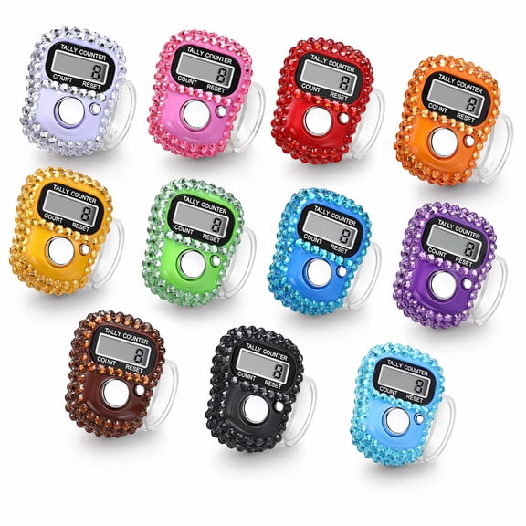Lsupdaol 10 Pcs Rhinestone Electronic Finger Counter Resettable Hand Tally Clicker