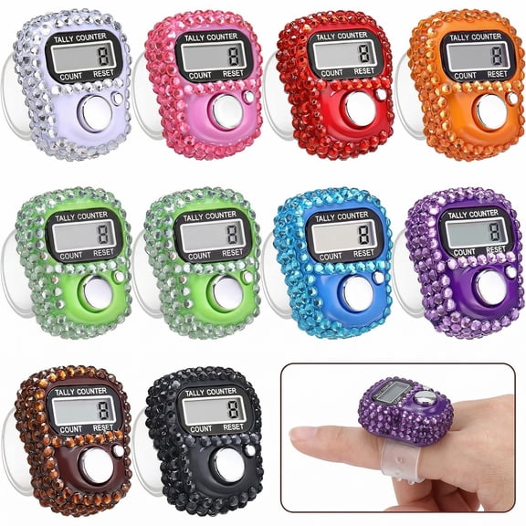 Lsupdaol 10 Pcs Electronic Finger Counter Rhinestones Hand Tally Clicker Counter Bulk Resettable for Counting Golf Goods Lap Knitting Accessories