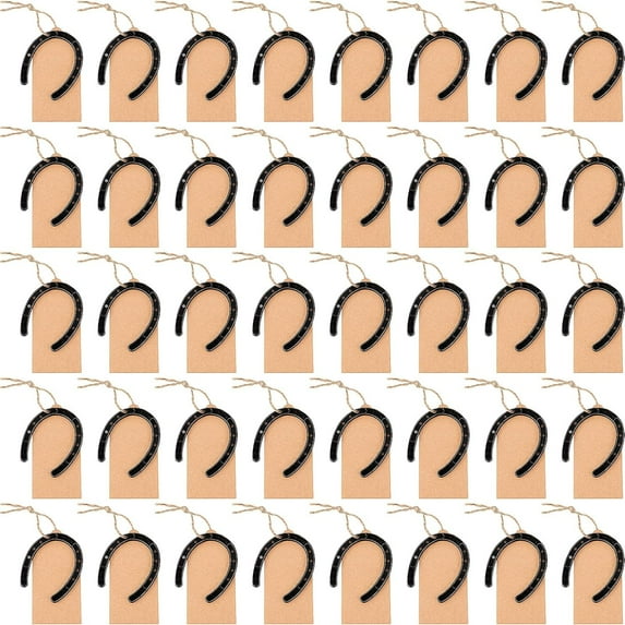 Lsupdaol 10 Pcs Lucky Horseshoes with Tags Western Cowboy Party Decorations Rustic Horseshoes Gifts Set for Vintage Wedding Birthday Western Themed Horse Party Decor(Black)