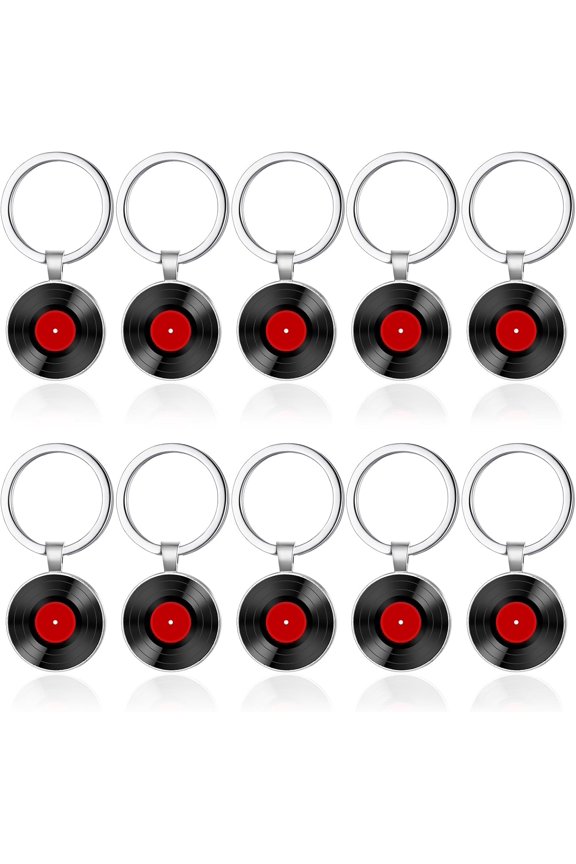 10 Pcs Retro Vinyl Record Album Keychain Music Recording Player Metal Dj Pendant Charm Key Chain Gift for Music Lover
