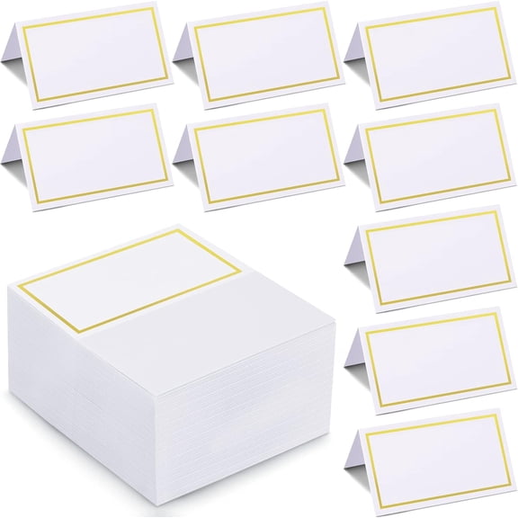 Lsupdaol 100 Pcs Name Place Cards with Foil Border Blank Escort Small Table Tent Cards for Party Table Seating Weddings Banquets Dinner Birthday Events, 2 x 3.5 Inch(Gold)