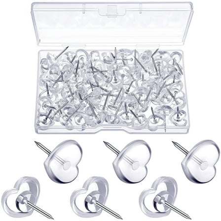 Lsupdaol 100 Pieces Heart Push Pins Clear Thumb Tacks Heart Shaped Push Pins for Cork Board Plastic Transparent Thumb Tacks for Posters Office Photo Maps