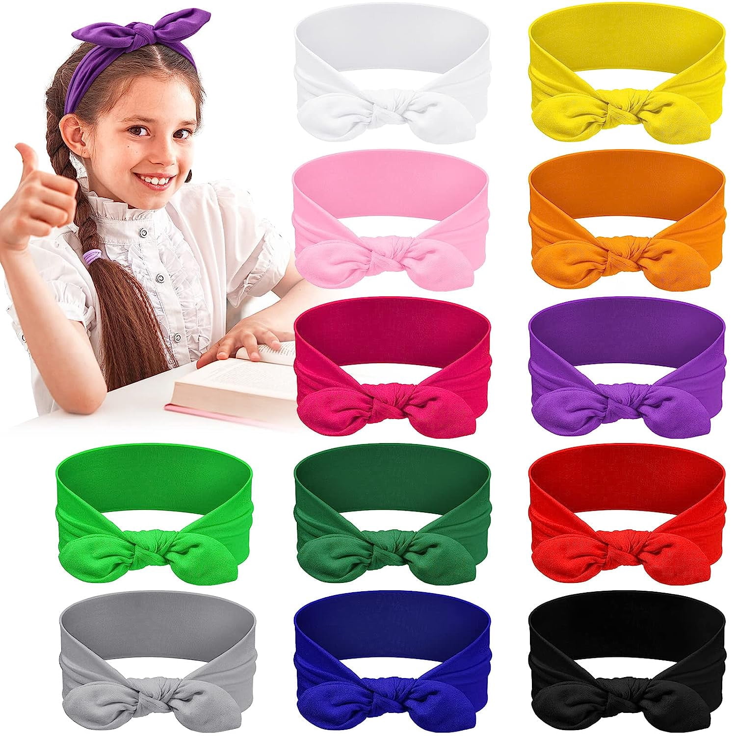Girls Polyester Headbands 12 Colors Removable Rabbit Ears Hair Accessories Bunny Headband- Easter Headband- Headbands for Girls- Rabbit  main image 2