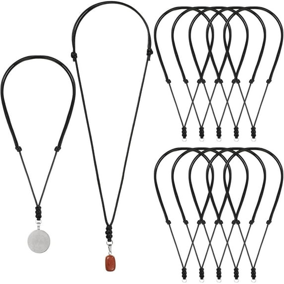 Lsupdaol 12 Pcs Rope Necklace for Men Vintage Necklace Cord Rope Adjustable Double Knotted Handmade Craft Men Choker with Metal Ring for Hanging Pendants,14-26 Inches