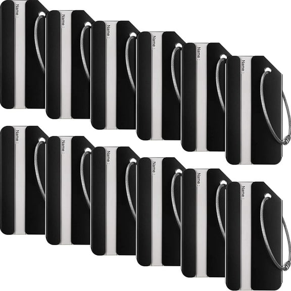 Lsupdaol 12 Pieces Luggage Tags Business Card Holder Aluminum Metal Travel ID Bag Tag for Suitcases Travel Luggage Baggage Identifier(Black)