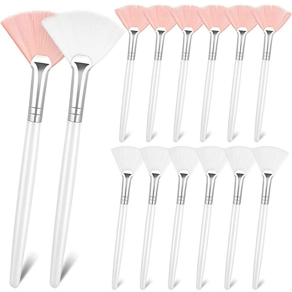 Lsupdaol 14 Pieces Fan Brushes Applicator, Mask Brushes for Facial Makeup Tools for Face Cosmetic(White, Pink)